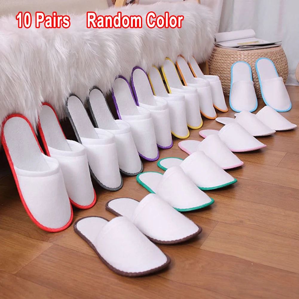 10pair Lot Hotel Slippers Men Womens Random Color Velvet Travel Disposable Cotton Home Hospitality