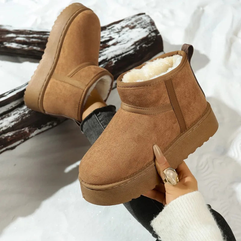Women's Sheepskin Wool Snow Boots Warm Fur-Lined Platform Ankle Boots