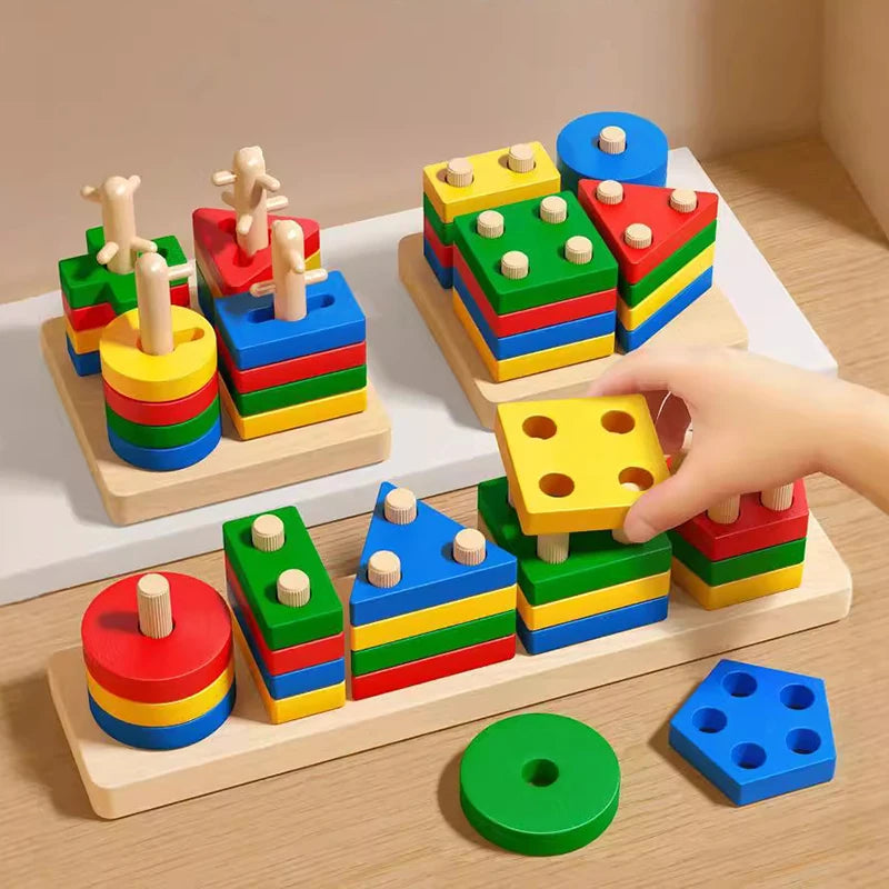 Montessori Wooden Shape Sorting Stacking Toy for Toddlers