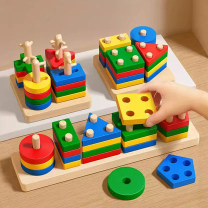 Montessori Wooden Shape Sorting Stacking Toy for Toddlers