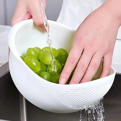 1pc- Silicone Colander Rice Bowl Drain Basket Fruit Washing Handle Home Kitchen Organizer
