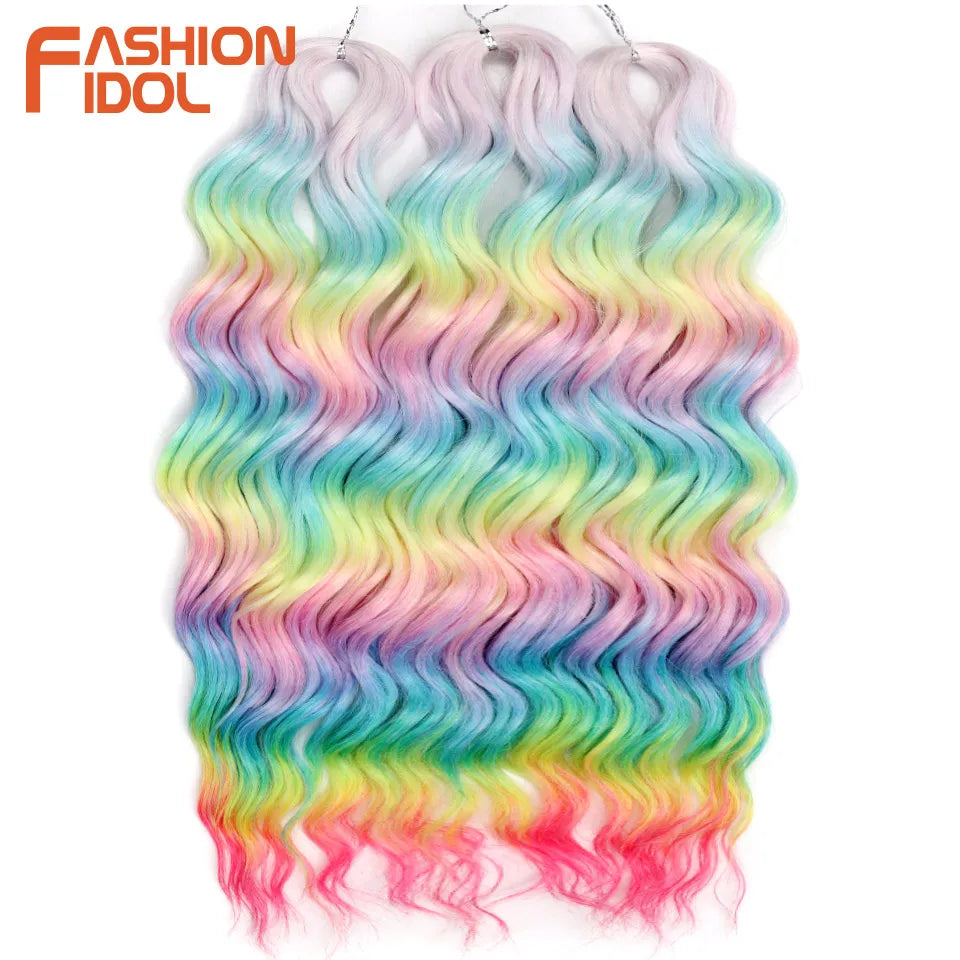 Anna 24 Inch Synthetic Hair Water Wave Braiding Extensions Ombre Blonde Deep Afro Curl Twist Crochet