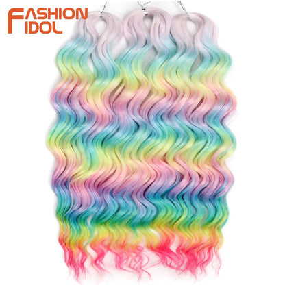 Anna 24 Inch Synthetic Hair Water Wave Braiding Extensions Ombre Blonde Deep Afro Curl Twist Crochet