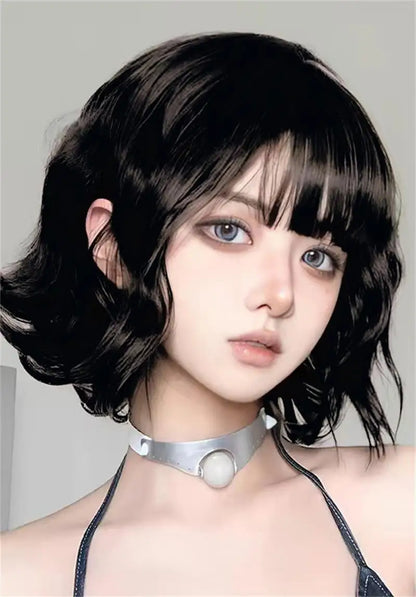 Short Curly Wig with Bangs - Natural Wavy Bob for Women