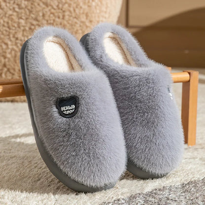Winter Plush Couple Slippers Men Women Ultra Soft Memory Foam Cloud Comfort Non-Slip Thick Sole
