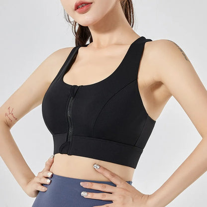 Front Zip Sports Bra – High Impact Quick Dry Workout Top for Women