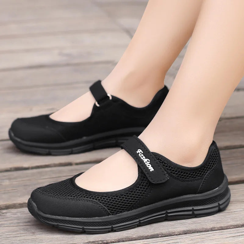 Women's Breathable Mesh Sneakers with Velcro Strap