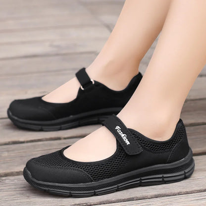 Women's Breathable Mesh Sneakers Casual Walking Shoes Velcro Strap