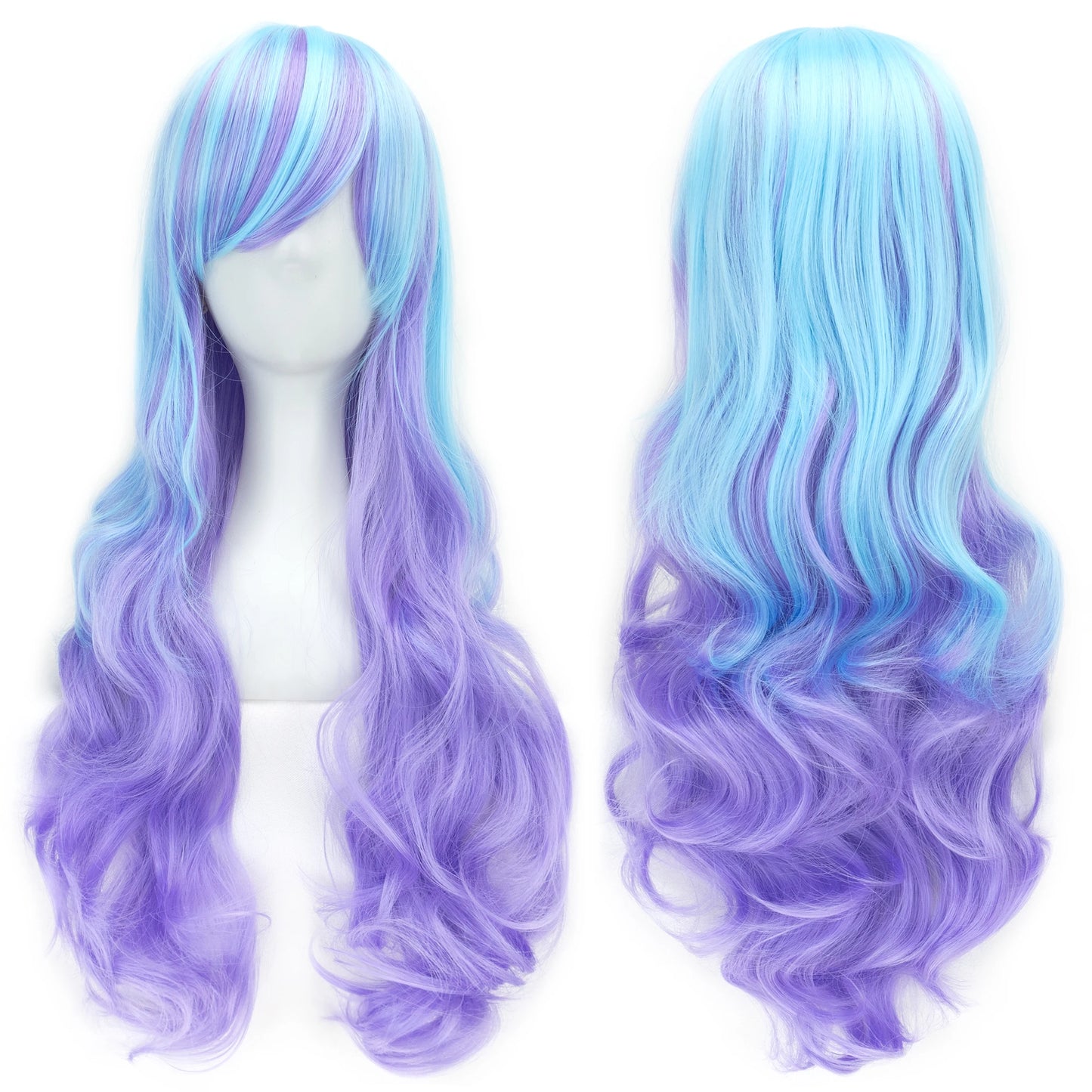 Soowee Synthetic Hair Ombre Rainbow Cosplay Wig Bangs Red Yellow Purple Green Blue Wigs Black Women