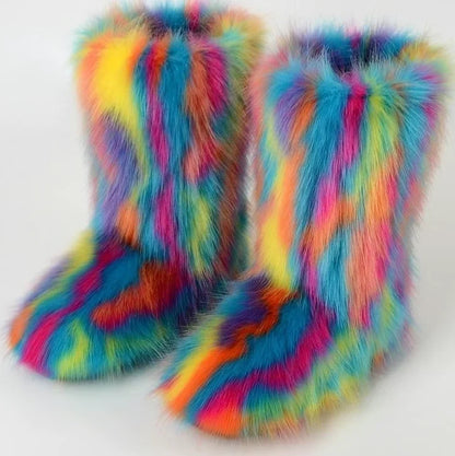 Faux Fur Snow Boots for Women – Fluffy Plush Winter Footwear
