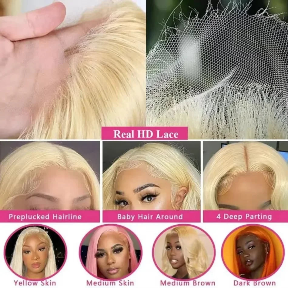 613 Blonde Straight Human Hair Wig – 13x6 & 13x7 HD Lace Front, 150%–200% Density