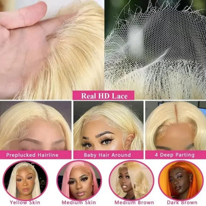613 Blonde Straight Human Hair Wig – 13x6 & 13x7 HD Lace Front, 150%–200% Density