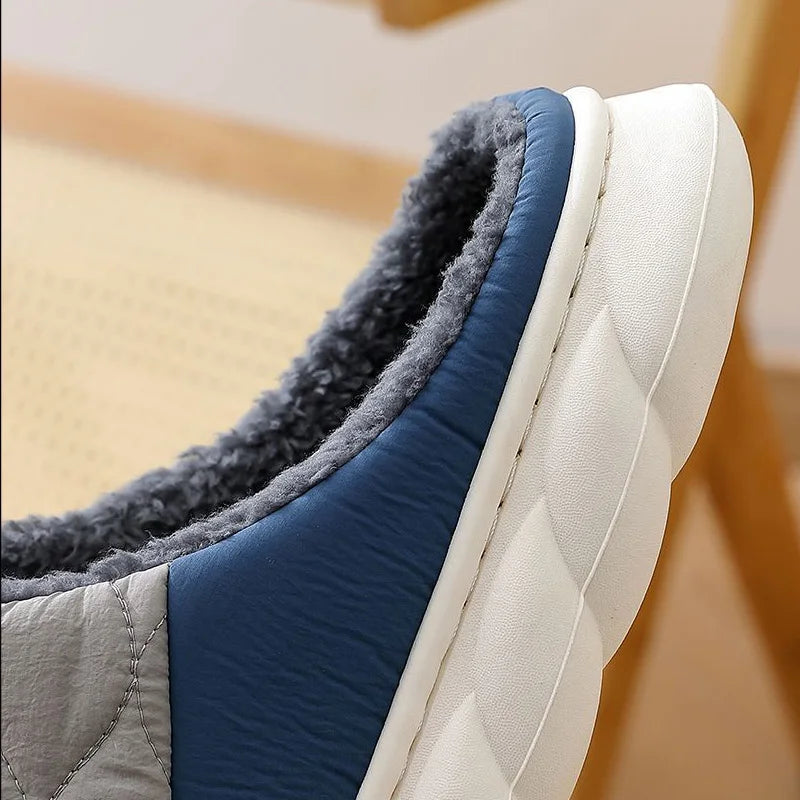Winter Casual Men S Slippers Indoor Waterproof Home Shoes Fur Flat Warm Couples Bedroom Houseshoes
