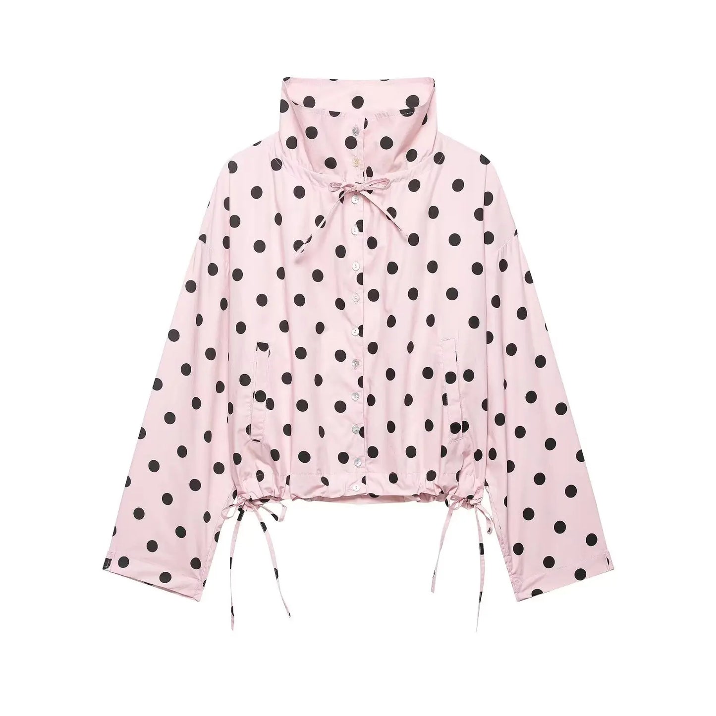 Women's Polka Dot Spring Jacket – Elegant Drawstring Coat