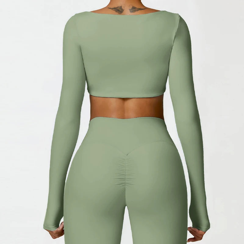 Women's Square Neck Long Sleeve Crop Top – Quick Dry Gym Sports Top