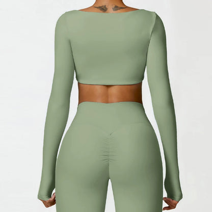 Women's Square Neck Long Sleeve Crop Top – Quick Dry Gym Sports Top