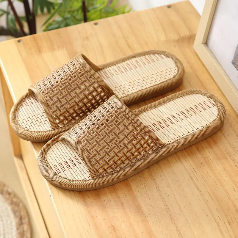 Bamboo Rattan Slippers – Breathable Anti-Slip Indoor Sandals