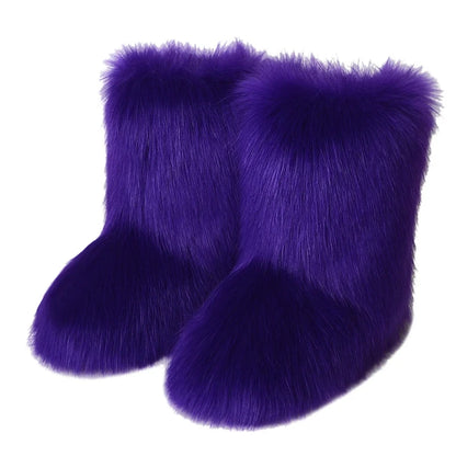 Women's Faux Fur Snow Boots – Fluffy Plush Warm Winter Footwear