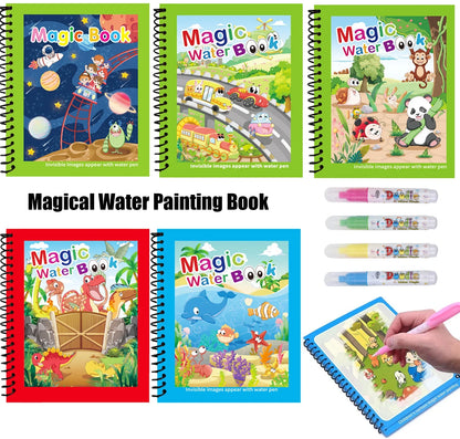 Magic Water Drawing Book for Kids with Pen – Reusable Coloring Activity