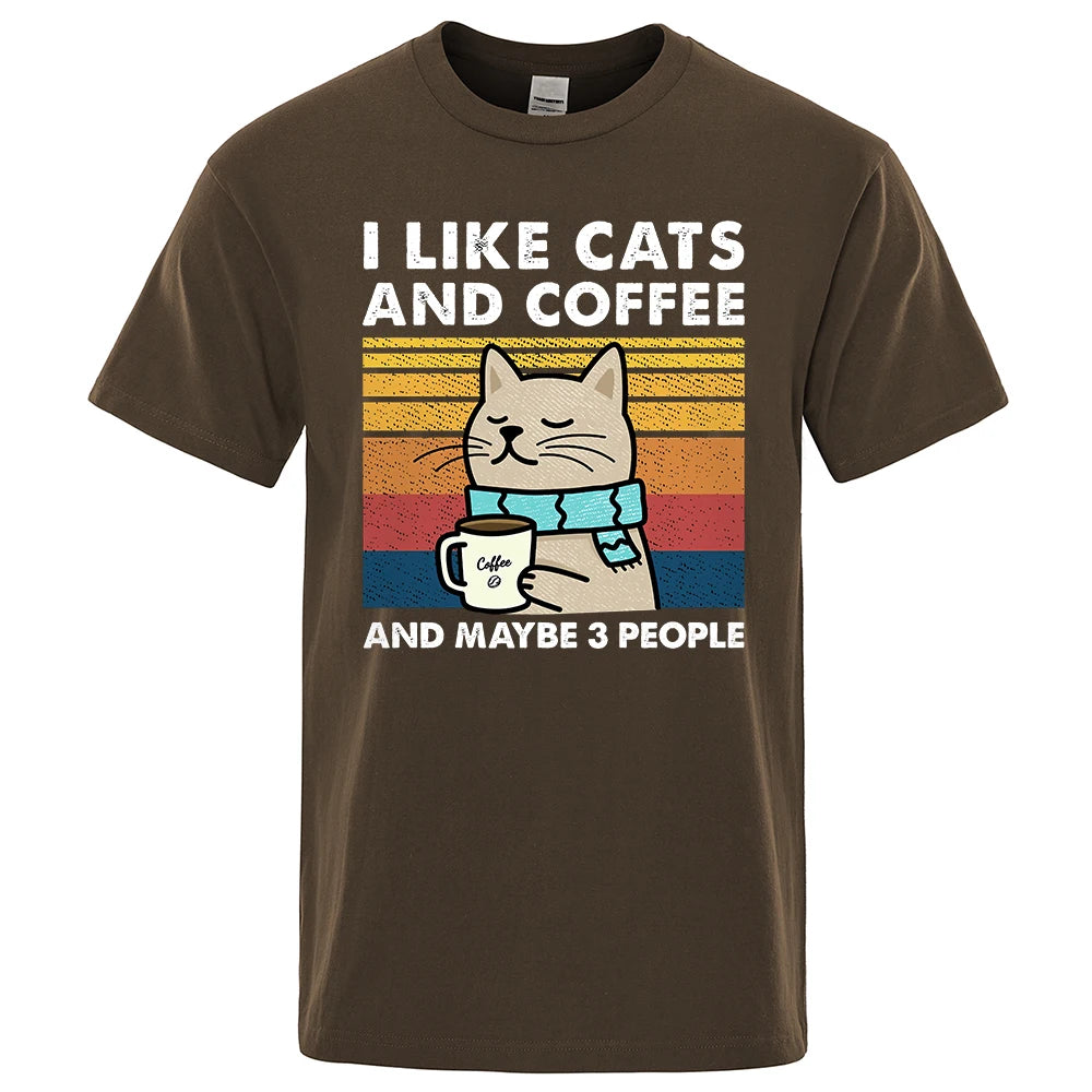 I Like Cats And Coffee Graphic T Shirt Casual Cotton Tee