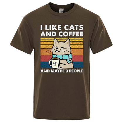 I Like Cats And Coffee Graphic T Shirt Casual Cotton Tee