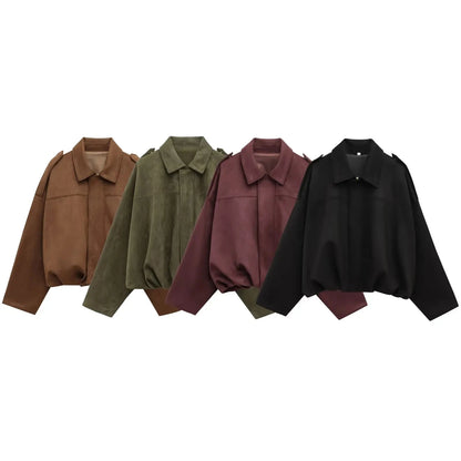Women's Oversized Suede Texture Batwing Coat