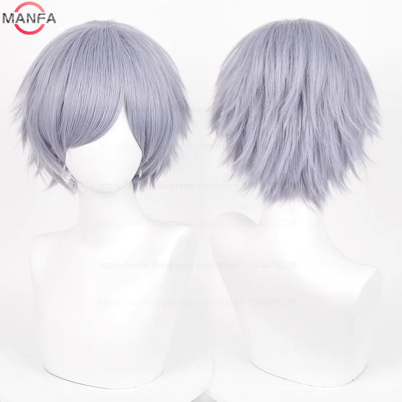 Anime 30cm Short Straight Cosplay Wig Black White Green Brown Purple Blue Gray Red Gold Man Women
