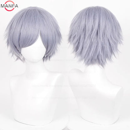 Anime 30cm Short Straight Cosplay Wig Black White Green Brown Purple Blue Gray Red Gold Man Women