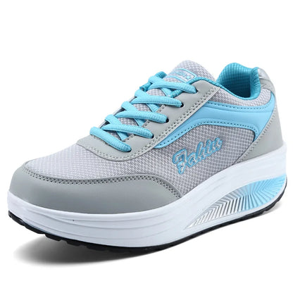 Women's Platform Walking Sneakers – Lightweight Mesh Lace-Up Shoes
