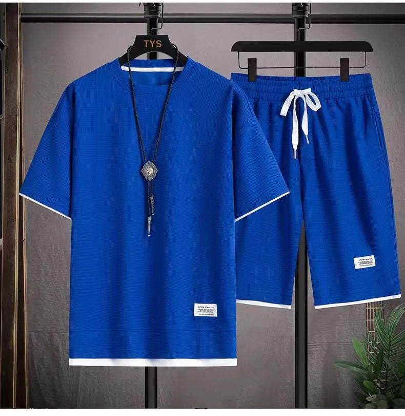 Men's Waffle Texture T-Shirt & Shorts Set