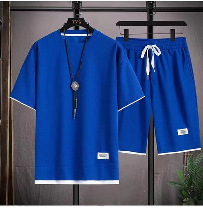 Men's Waffle Texture T-Shirt & Shorts Set