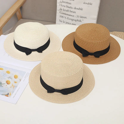 Women's Straw Boater Hat with Bow – Sun Protection Beach Hat
