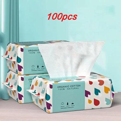 Disposable Face Towel – 100% Organic Cotton Dry & Wet Use (100pcs/bag)