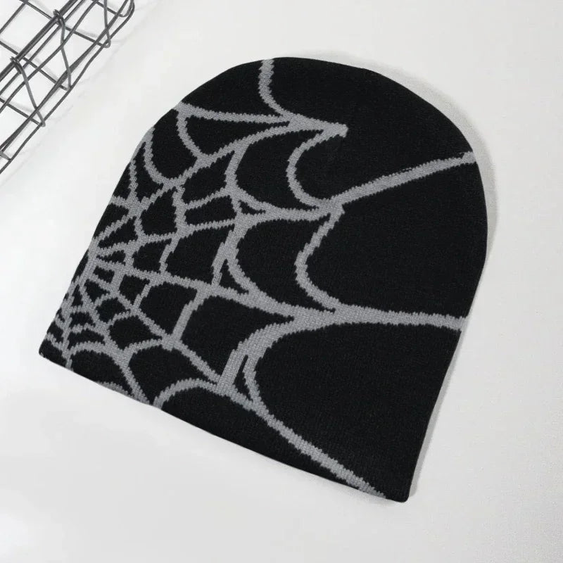 Spider Web Knitted Beanie Hat – Soft Wool Winter Cap for Men & Women