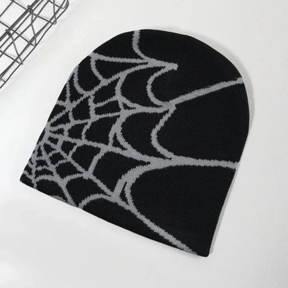 Spider Web Knitted Beanie Hat – Soft Wool Winter Cap for Men & Women