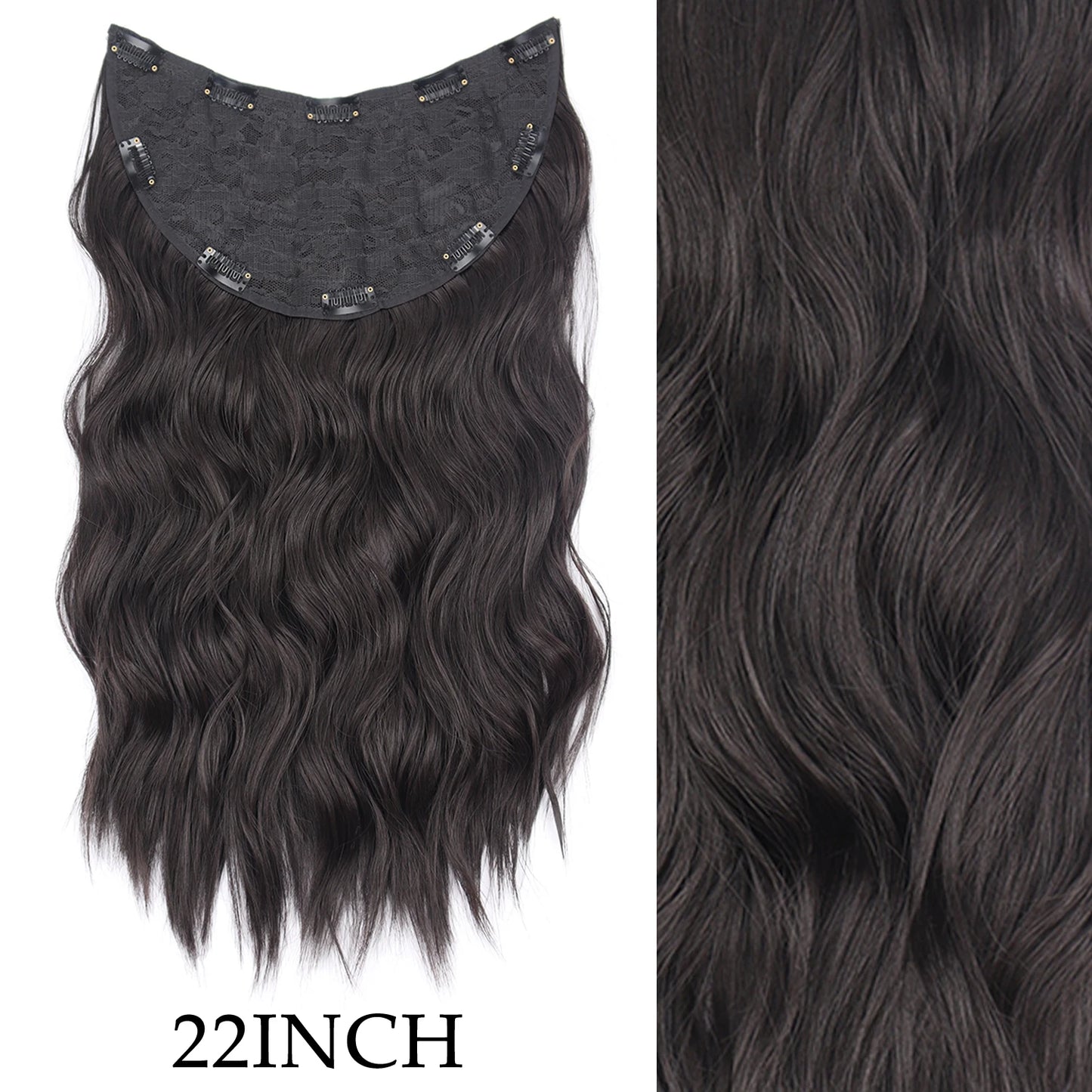 Clip-In Hair Extensions 7pcs 16 Clips Wavy Synthetic 24 Inch