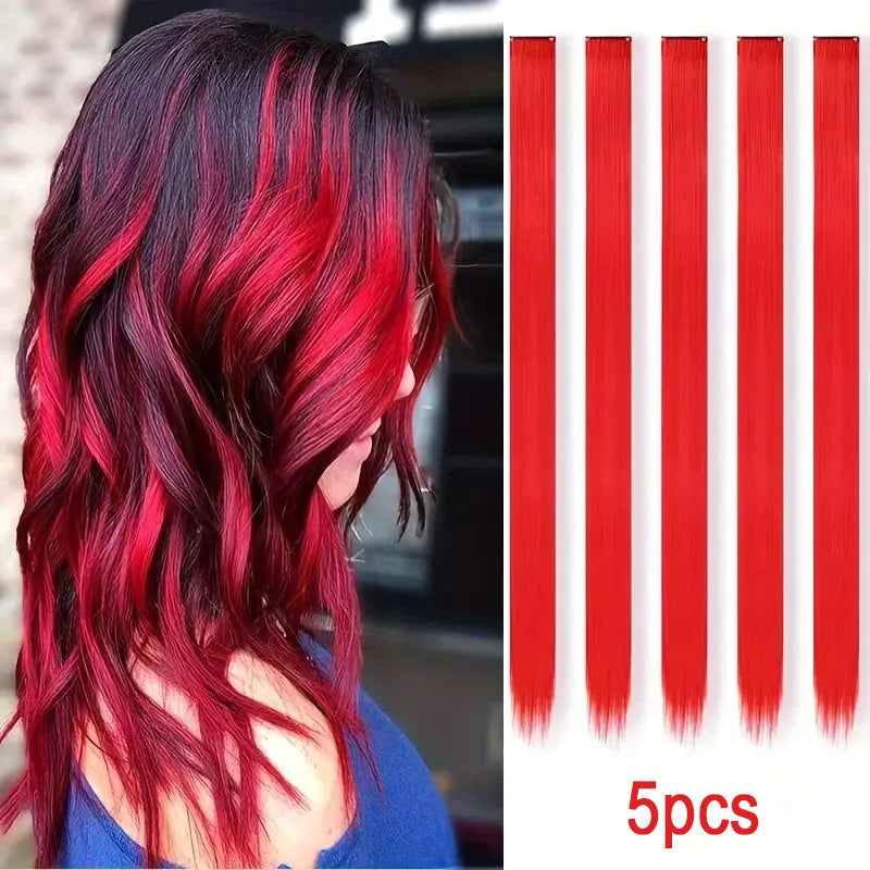 Clip-In Hair Extensions 5pcs Straight Colorful Synthetic 20 Inch