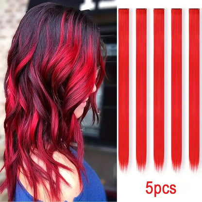 Clip-In Hair Extensions 5pcs Straight Colorful Synthetic 20 Inch