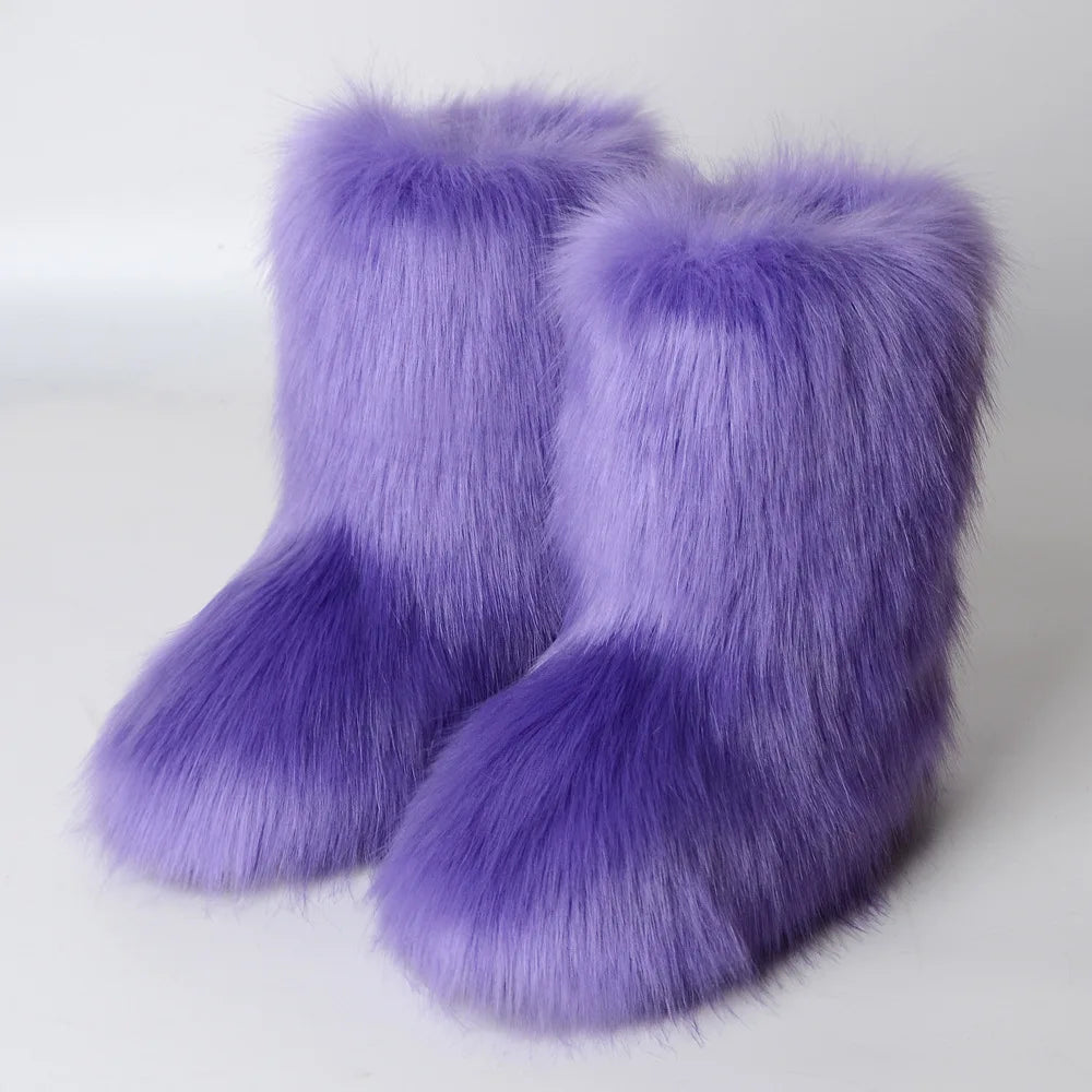 Faux Fur Snow Boots for Women – Fluffy Plush Winter Footwear