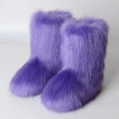 Faux Fur Snow Boots for Women – Fluffy Plush Winter Footwear