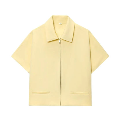 Women's Cropped Short Sleeve Zip-Up Jacket – Summer Varsity Coat