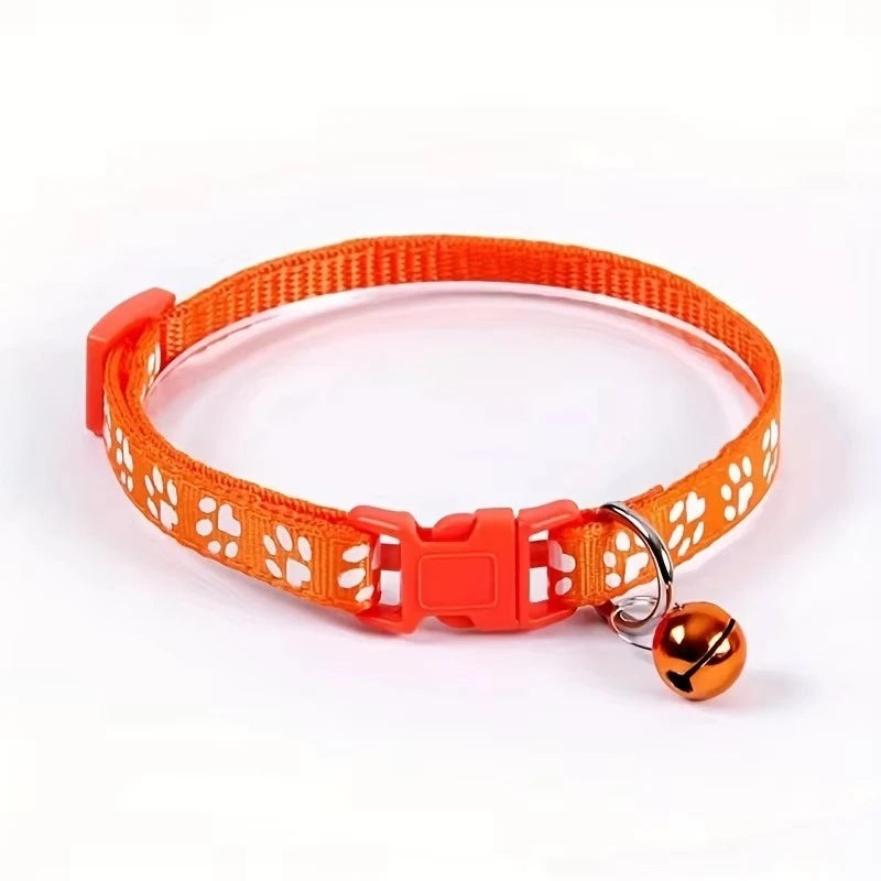 Adjustable Cat Collar with Bell – Cute Paw Print Kitten Necklace