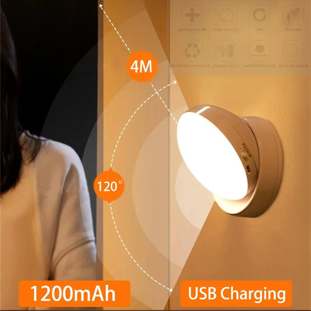 Night Light Usb Motion Sensor Charging Round Energy-Saving Led Lamp Bedroom Corridor Home Bathroom