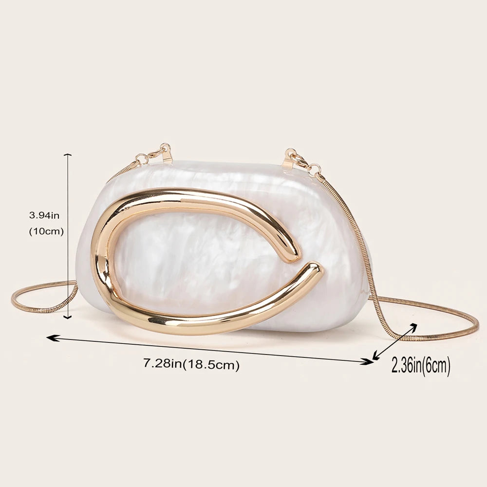 Luxury Evening Clutch Bag – Gold Metal Handle Wedding & Party Purse