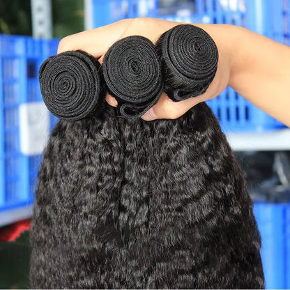 Kinky Straight Peruvian Raw Virgin Human Hair Bundles Weave Sew Bundle Remy Extension 3 4 Coarse