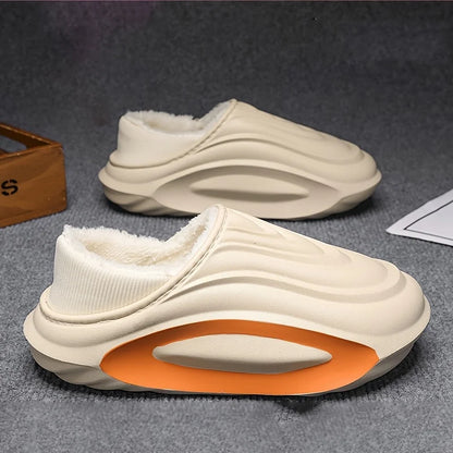 Fleece-Lined Winter Slippers – Chunky EVA Sole, Indoor Outdoor Shoes