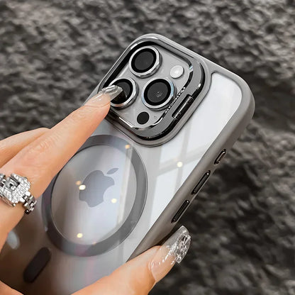 Metal Ring Transparent Shockproof iPhone Case with Camera Lens Protector