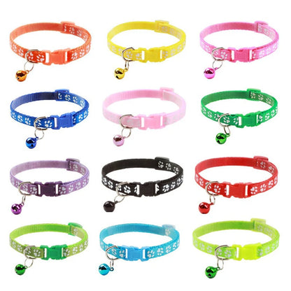 Cat & Dog Bell Collar with Paw Print – Adjustable