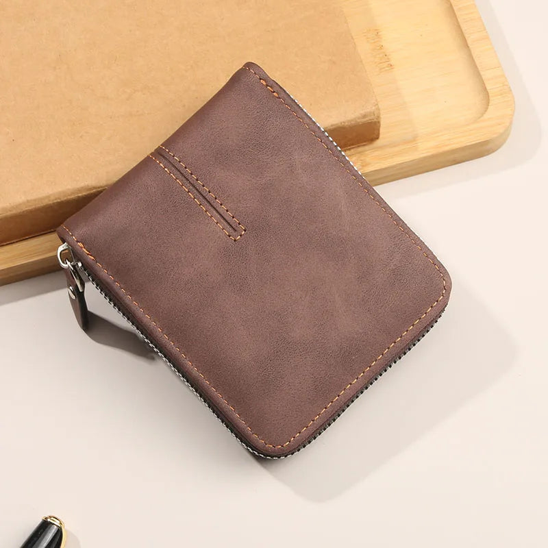 Men's Zipper Wallet – Short Trifold Retro PU Leather Bifold
