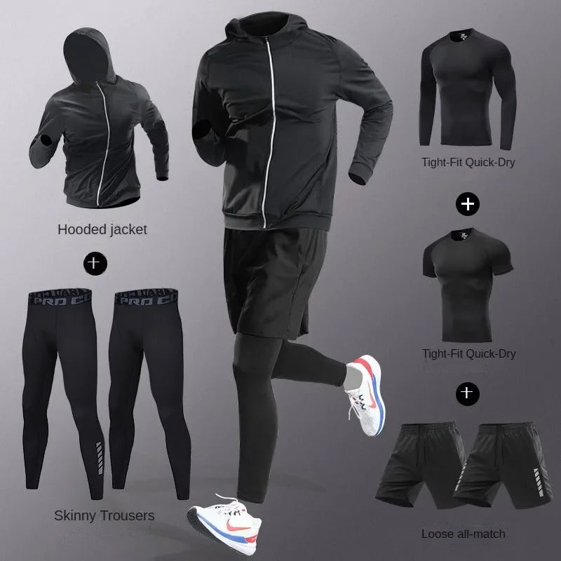 Men's Quick-Dry Compression Fitness Set – 3 to 7 Piece Running Suit